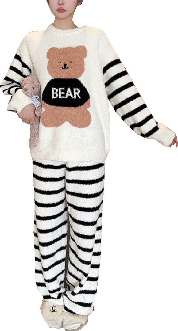 Plush Bear Set Women's Sleepwear Warm Winter Pajamas