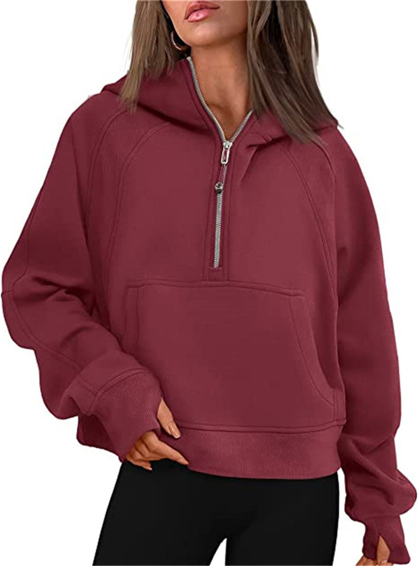 Women's Half Zipper Hoodie Elegant Long Sleeve Pullover Sweatshirt