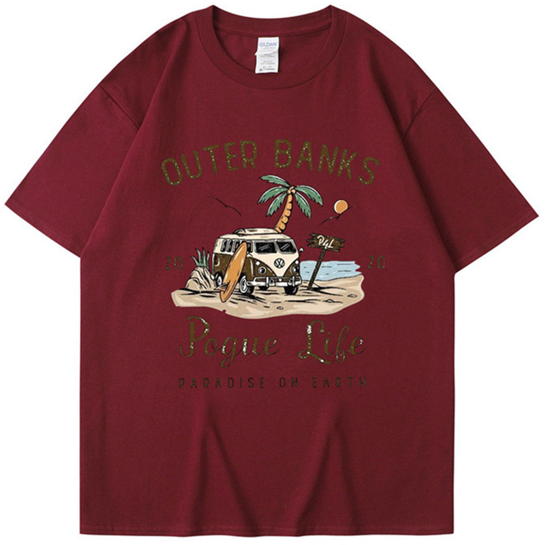 Outer Banks Bund Islands Retro Printed T-shirt Men's and Women's Street Round Neck Short Sleeve