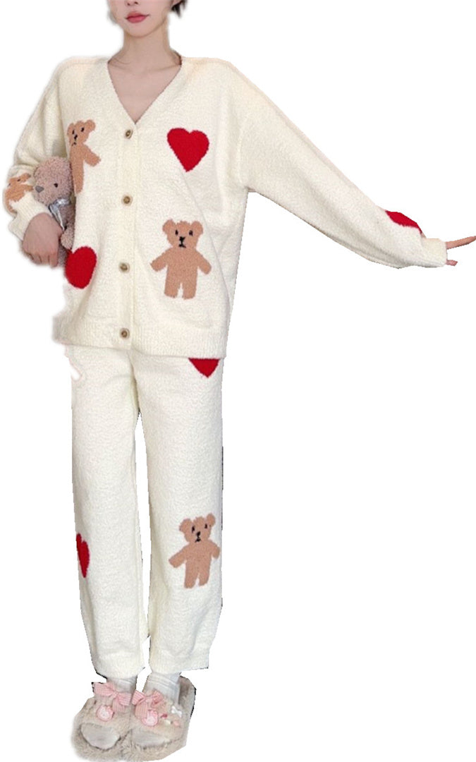 Plush Bear Set Women's Sleepwear Warm Winter Pajamas