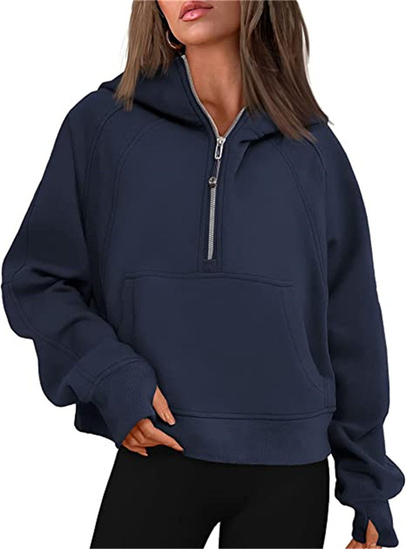 Women's Half Zipper Hoodie Elegant Long Sleeve Pullover Sweatshirt