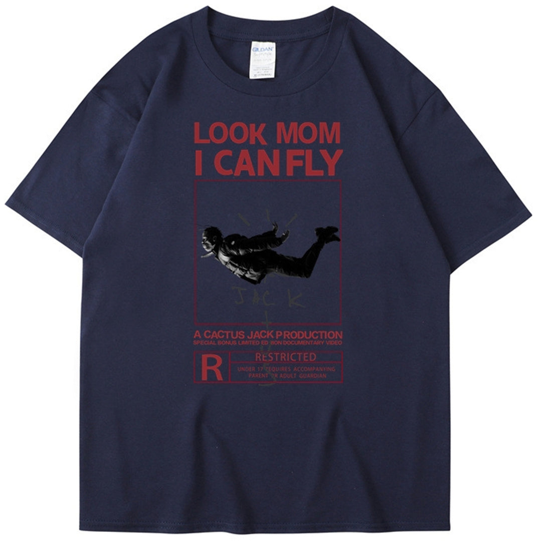 I CAN FLY Fashion Co branded Roaring Portrait Casual Round Neck Short sleeved T-shirt