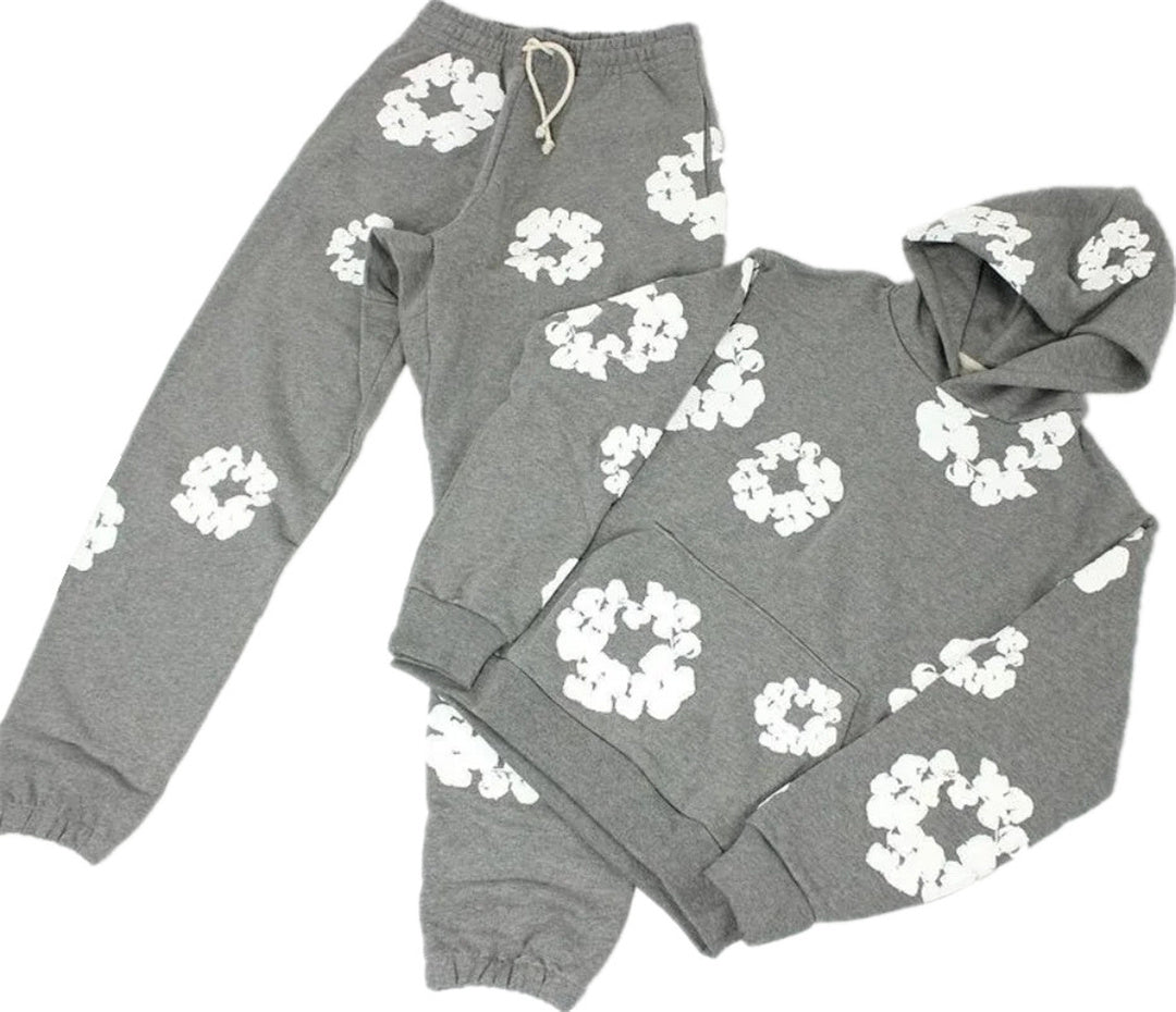 Fashion hoodie sweater foam flower print Harajuku street hip-hop sports suit