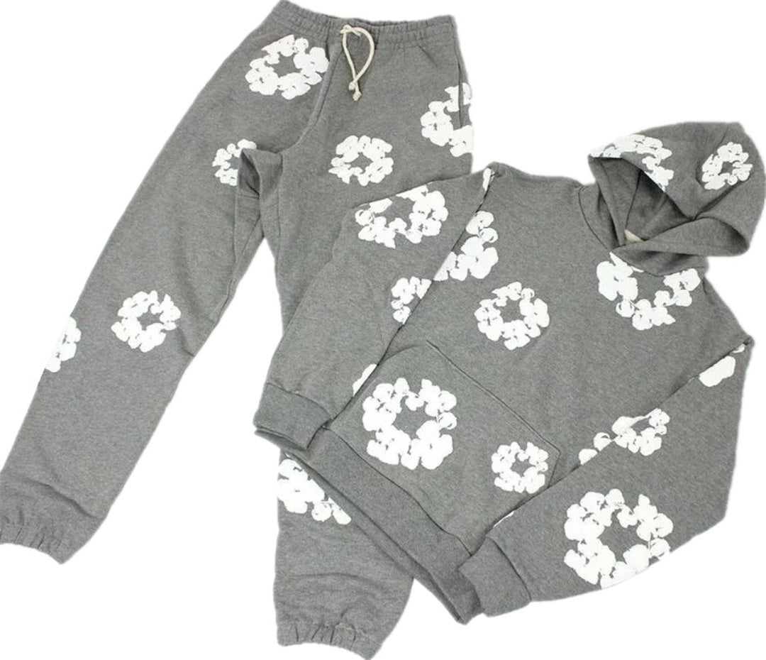 Denim Tears Fashion hoodie sweater foam flower print Harajuku street hip-hop sports suit