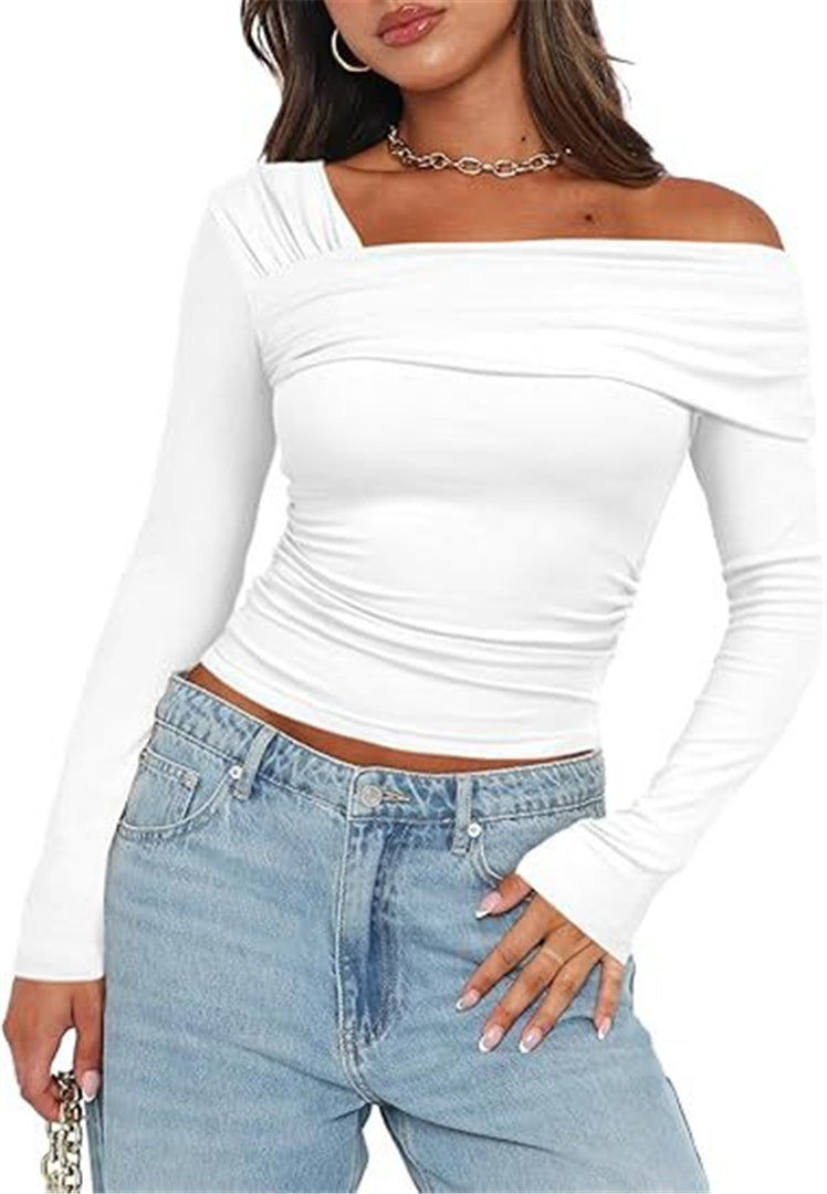 Womens Sexy Off Shoulder Cotton Slim Fit Long sleeved Top