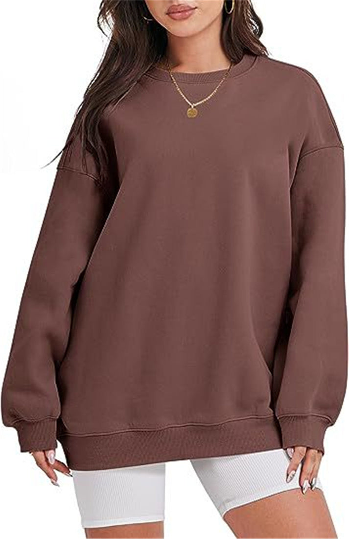 Women's oversized plush thick sports round neck loose and comfortable long sleeved pullover