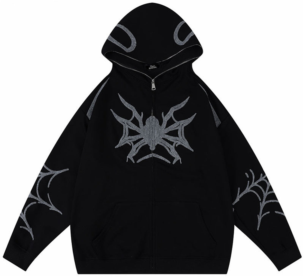 New street style Y2K retro spider embroidery full zipper unisex loose hoodies sweatshirt