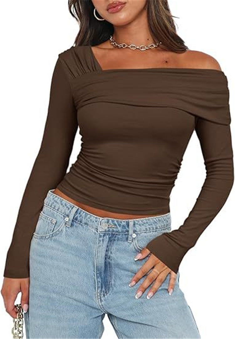 Womens Sexy Off Shoulder Cotton Slim Fit Long sleeved Top