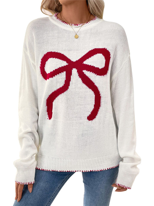 Womens Pullover Cute Bow Sweater Long Sleeve Knitwear Going Out Top Casual Sweater