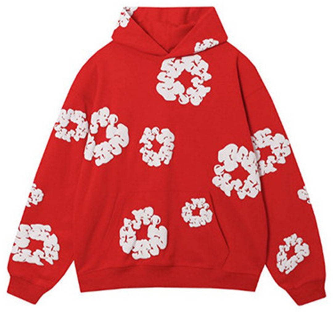 Fashion hoodie sweater foam flower print Harajuku street hip-hop sports suit