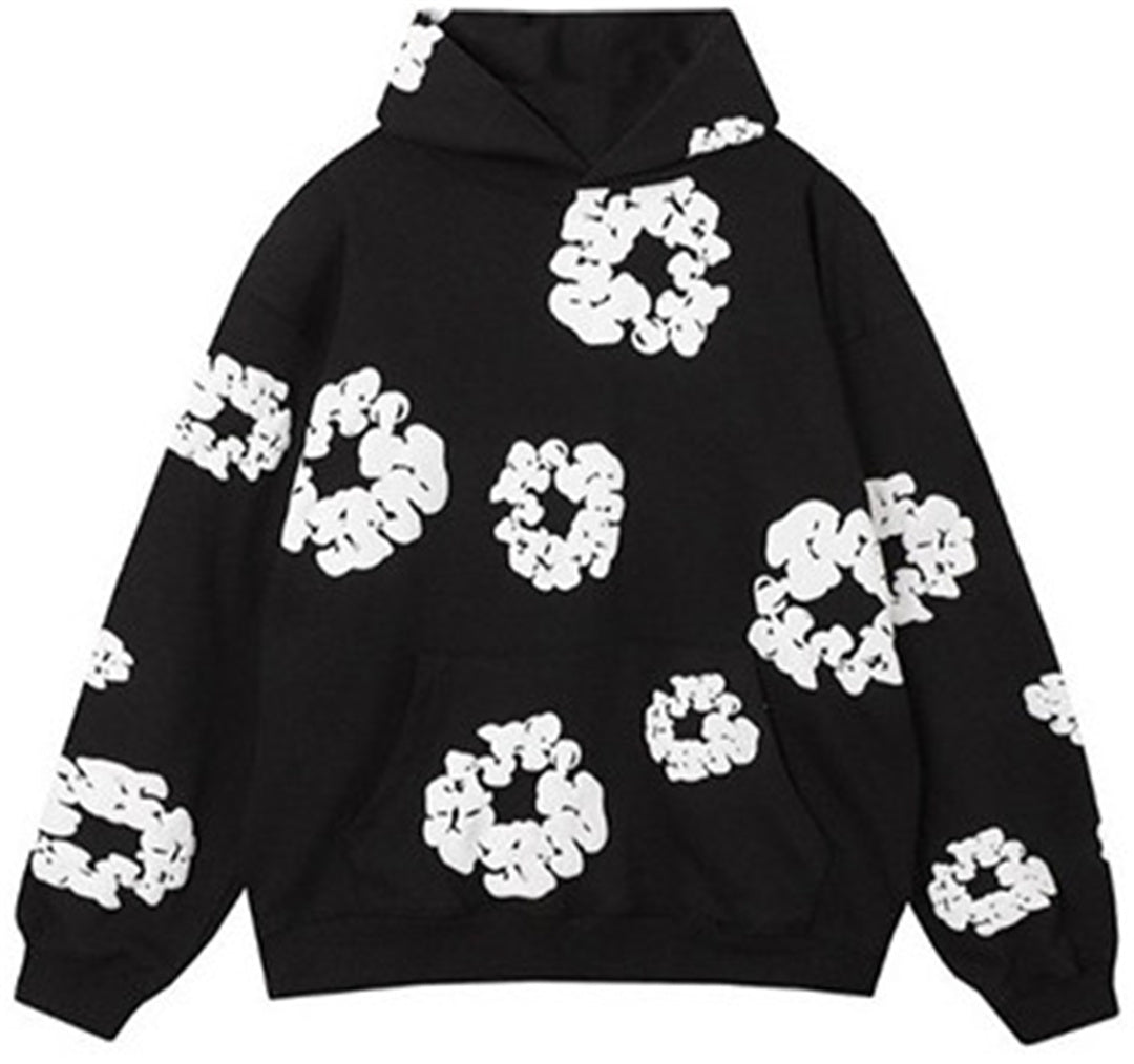 Fashion hoodie sweater foam flower print Harajuku street hip-hop sports suit