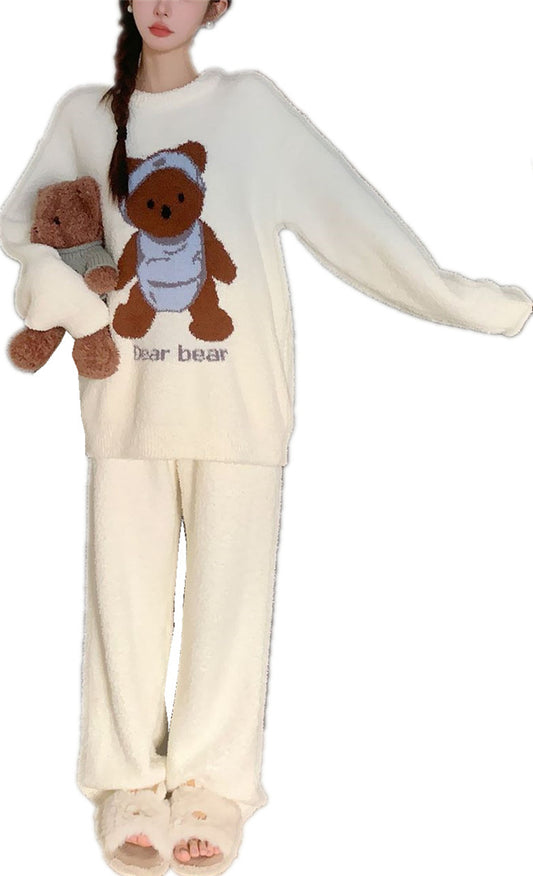 Plush Bear Set Women's Sleepwear Warm Winter Pajamas