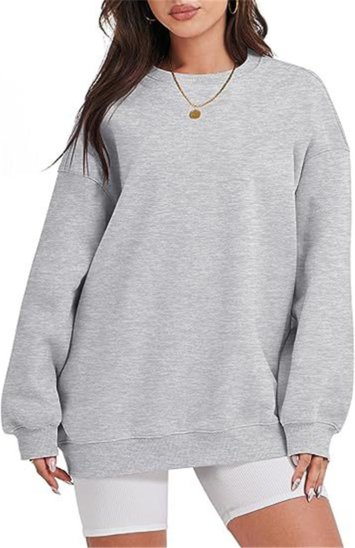 Women's oversized plush thick sports round neck loose and comfortable long sleeved pullover