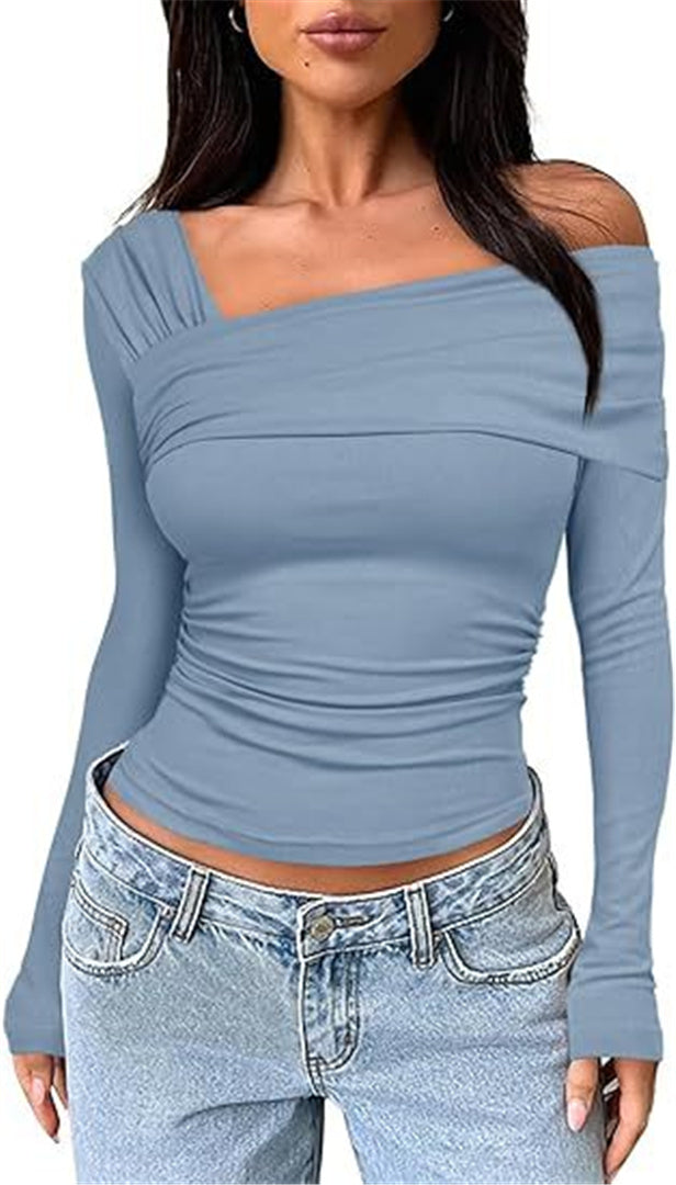 Womens Sexy Off Shoulder Cotton Slim Fit Long sleeved Top