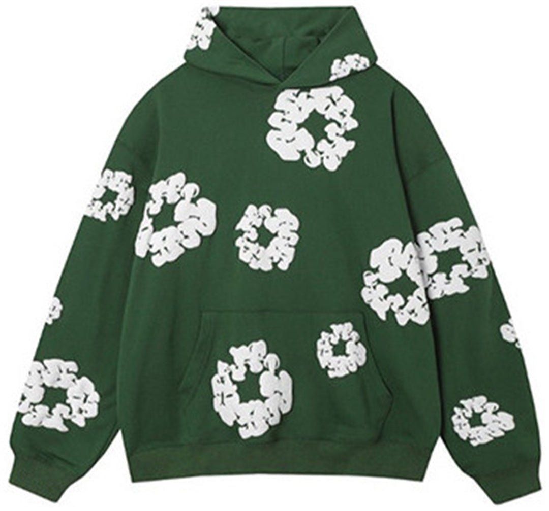 Fashion hoodie sweater foam flower print Harajuku street hip-hop sports suit