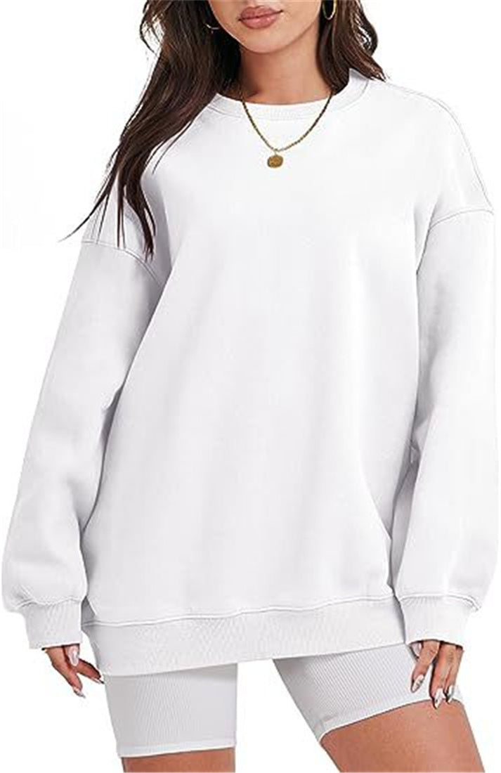 Women's oversized plush thick sports round neck loose and comfortable long sleeved pullover