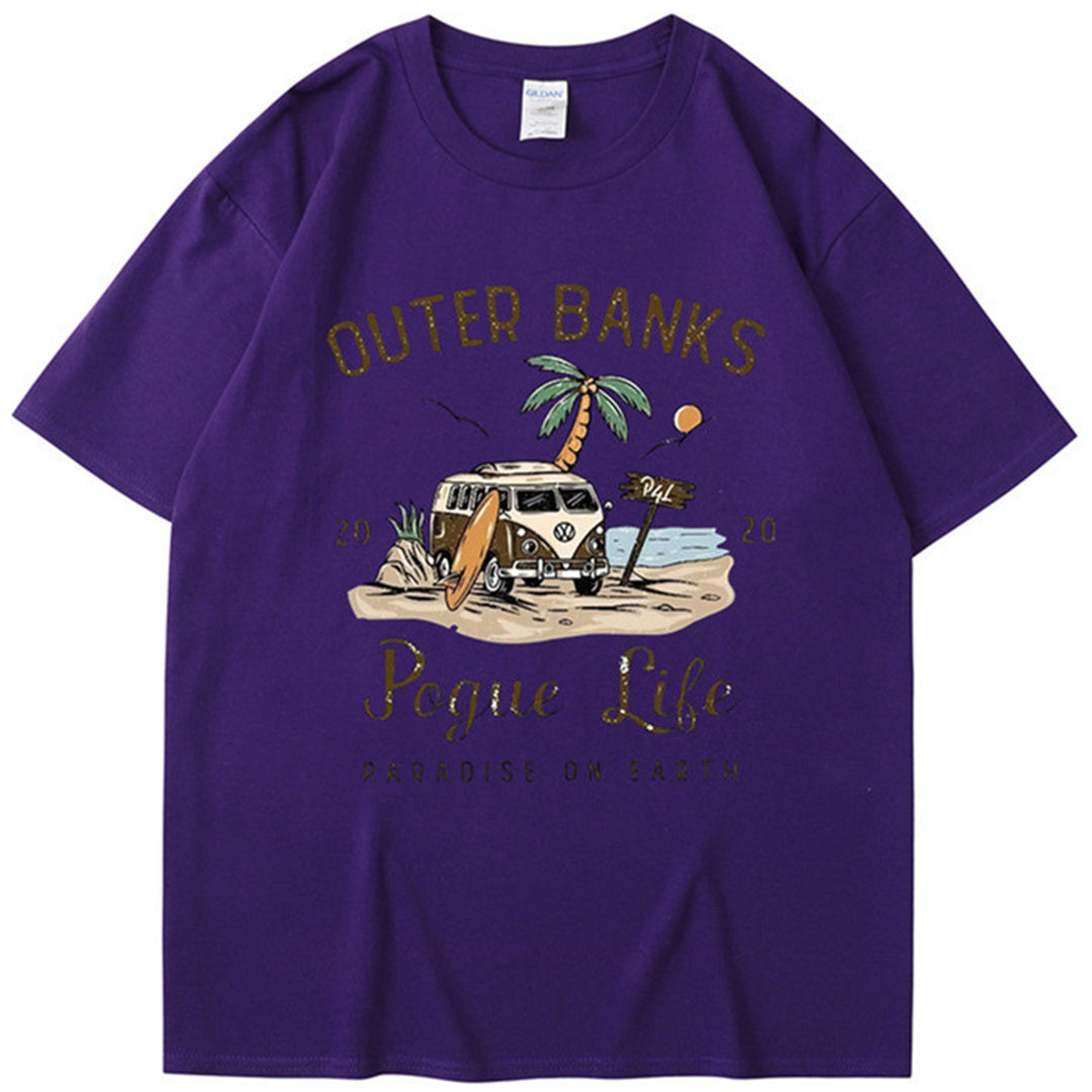 Outer Banks Bund Islands Retro Printed T-shirt Men's and Women's Street Round Neck Short Sleeve