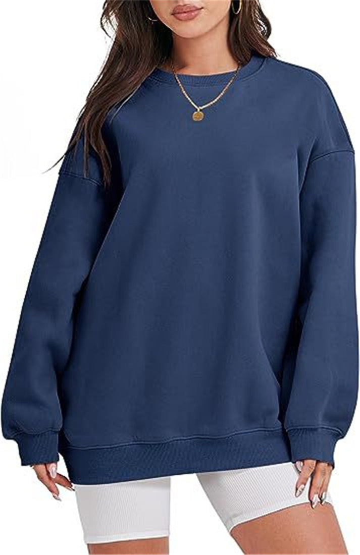 Women's oversized plush thick sports round neck loose and comfortable long sleeved pullover