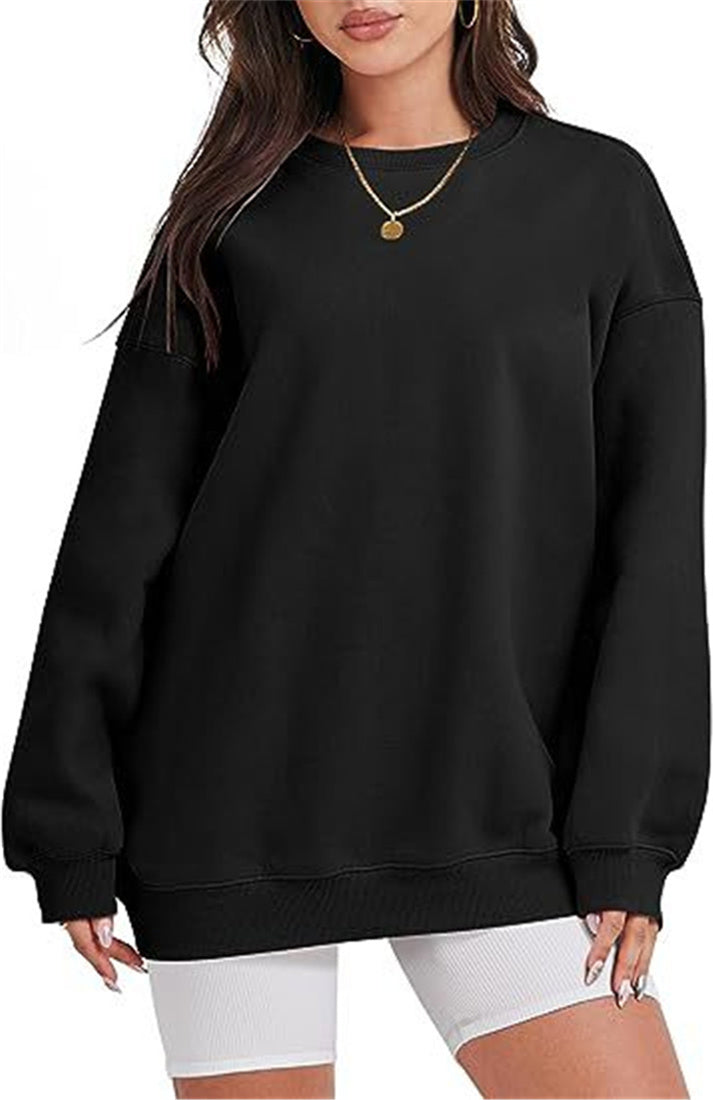 Women's oversized plush thick sports round neck loose and comfortable long sleeved pullover