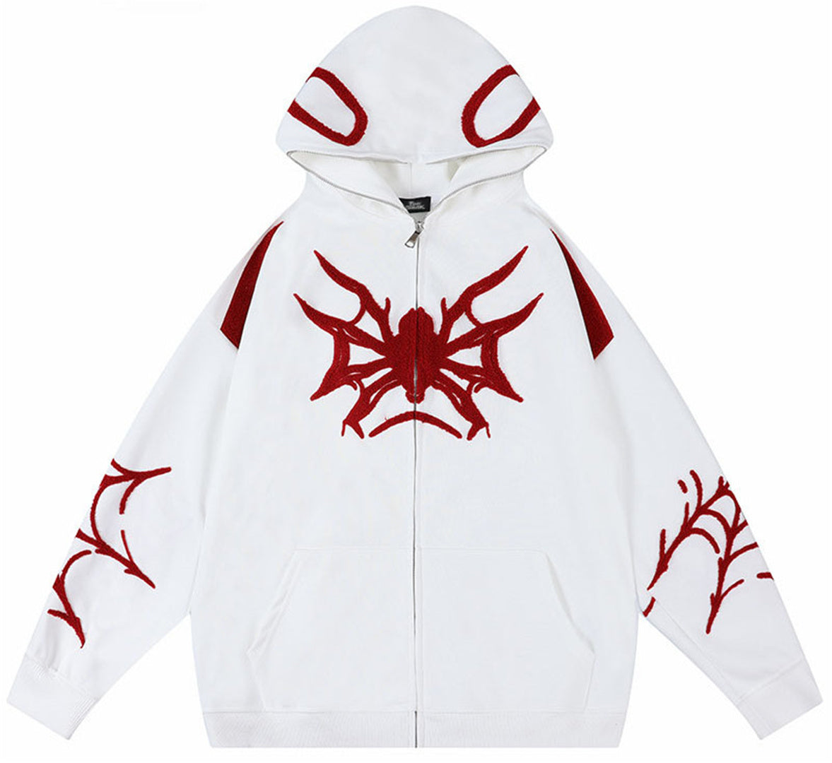 New street style Y2K retro spider embroidery full zipper unisex loose hoodies sweatshirt