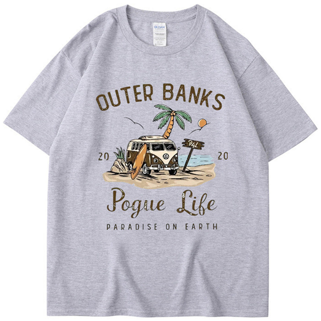 Outer Banks Bund Islands Retro Printed T-shirt Men's and Women's Street Round Neck Short Sleeve