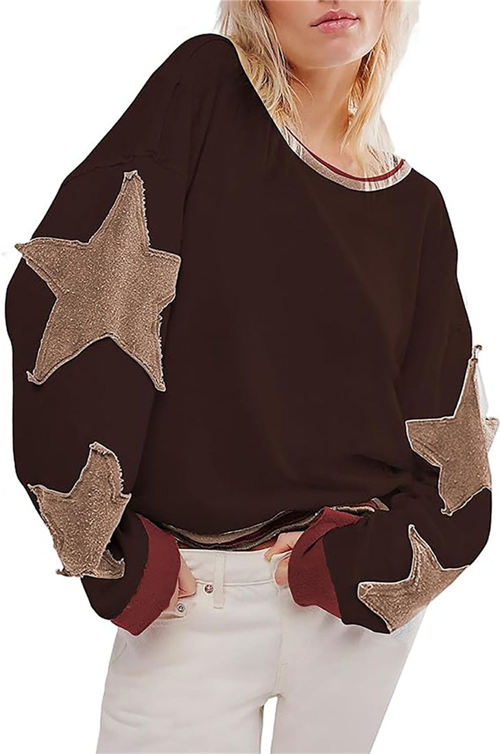 Women's oversized star patterned sportswear Y2K retro sweater