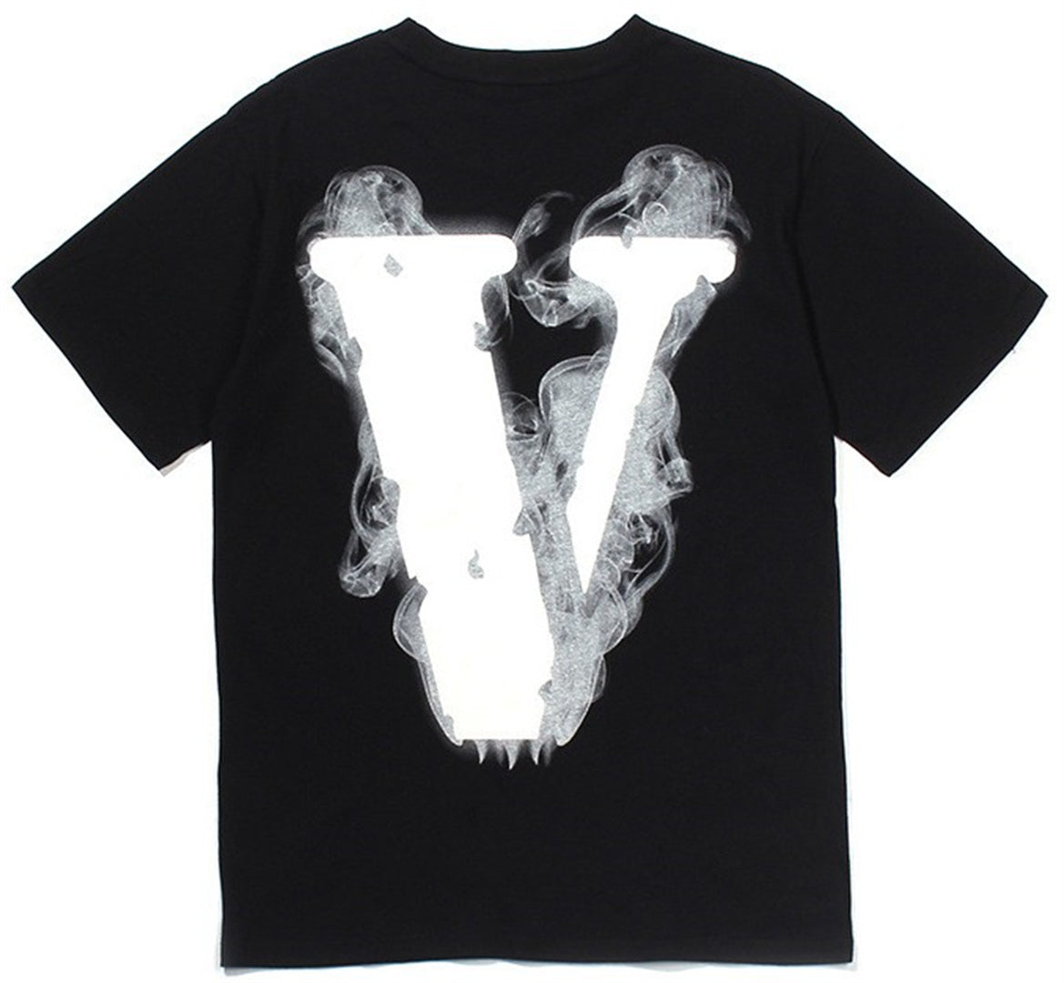 Rapper T-shirt Smoke V Letter Gothic Printed Loose T-shirt 100% Cotton Unisex T-shirt