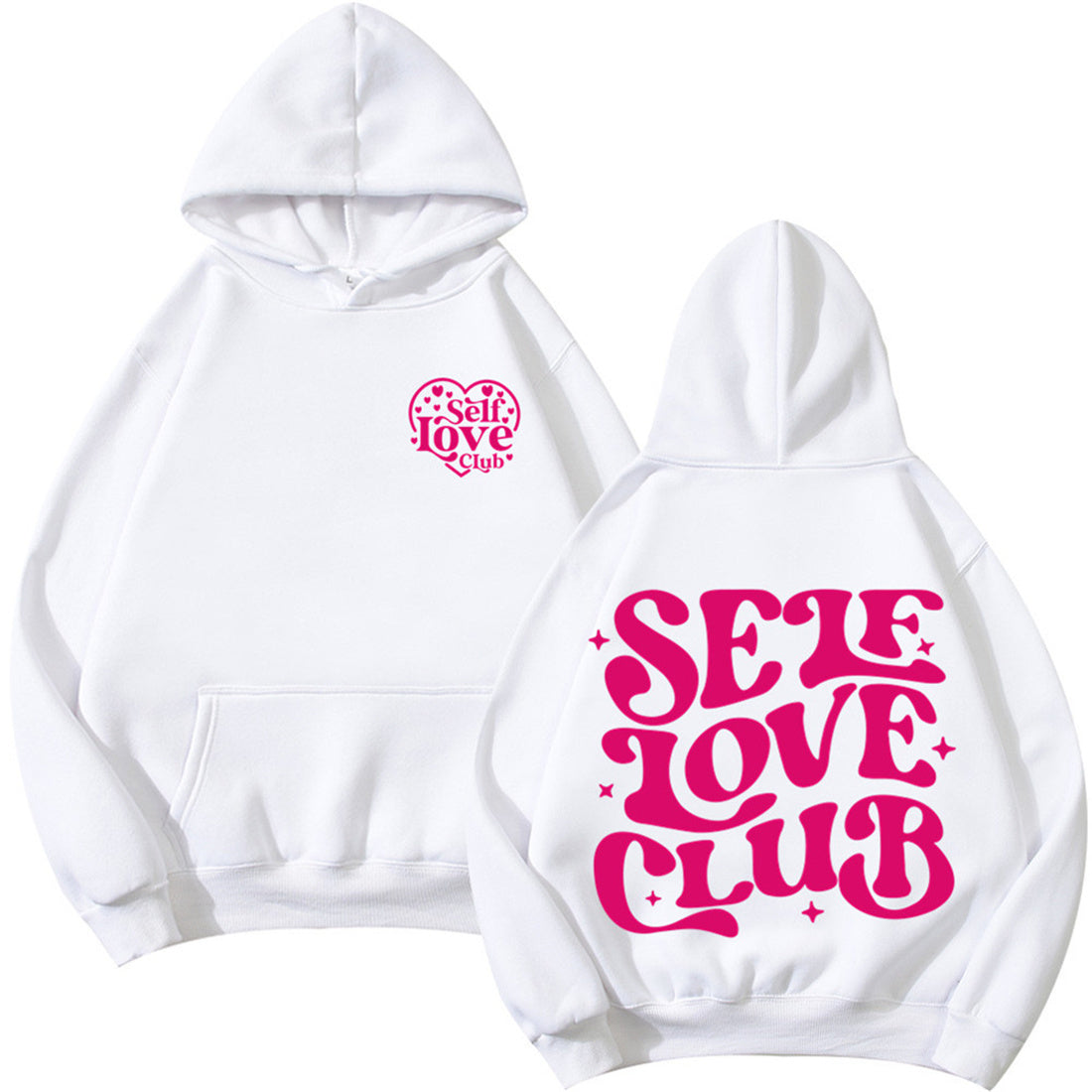 Love Your Self letter printed casual hooded pocket hoodie