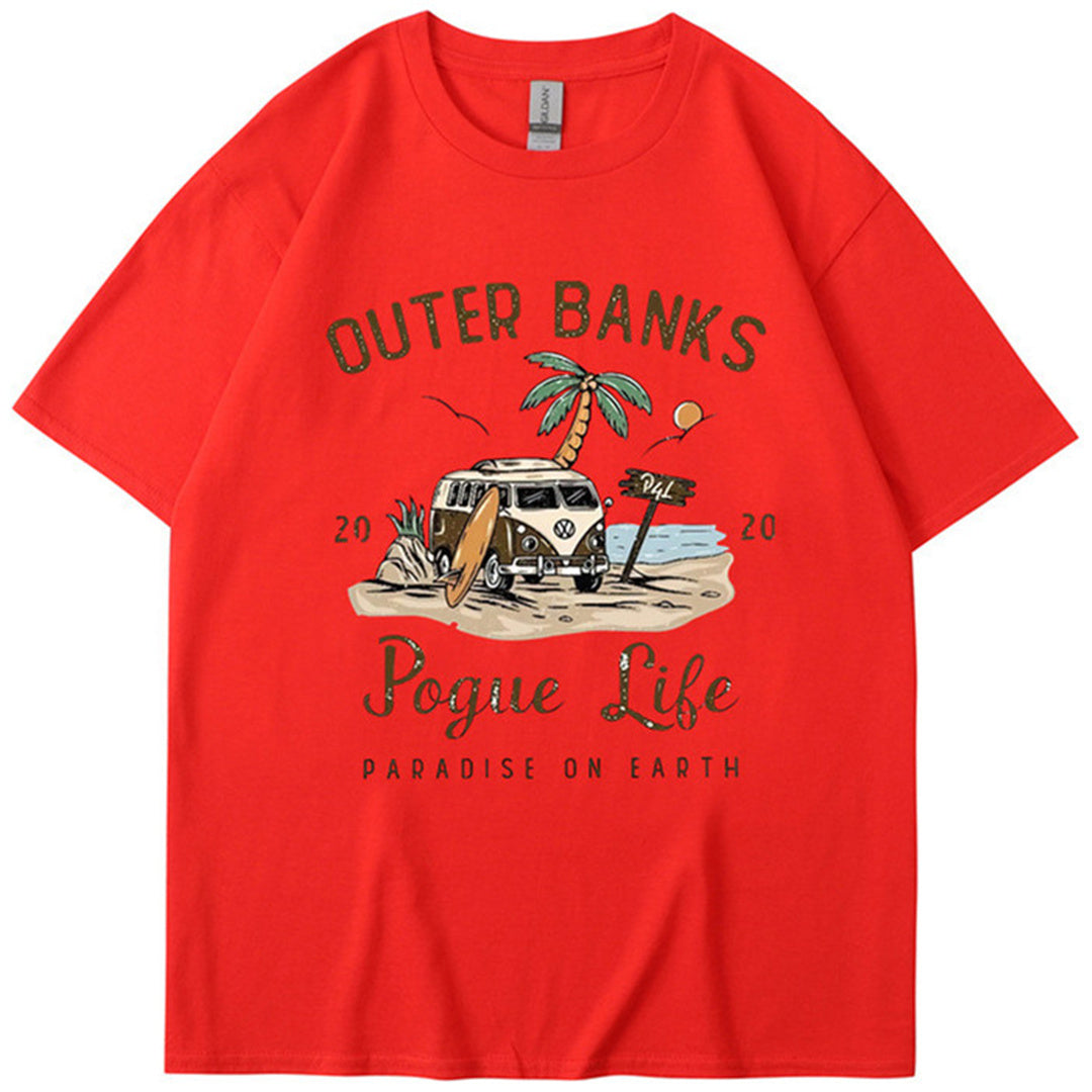 Outer Banks Bund Islands Retro Printed T-shirt Men's and Women's Street Round Neck Short Sleeve