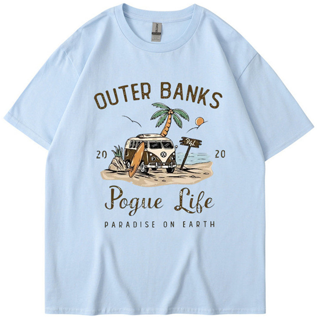 Outer Banks Bund Islands Retro Printed T-shirt Men's and Women's Street Round Neck Short Sleeve