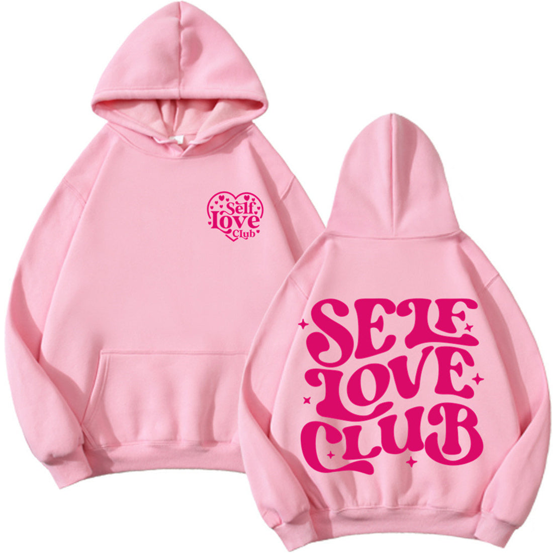 Love Your Self letter printed casual hooded pocket hoodie