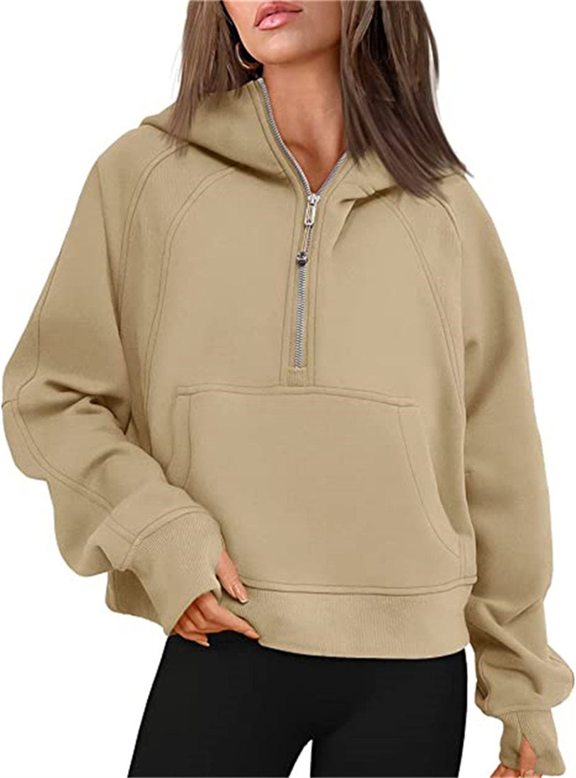 Women's Half Zipper Hoodie Elegant Long Sleeve Pullover Sweatshirt