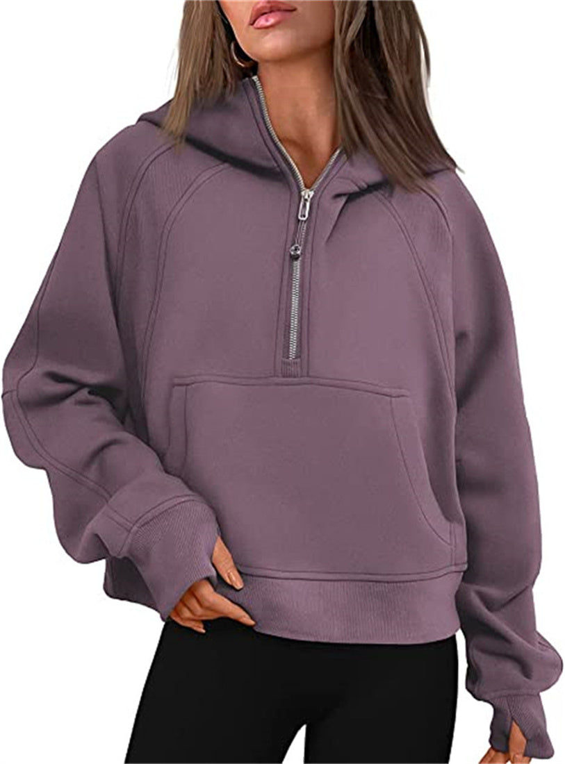 Women's Half Zipper Hoodie Elegant Long Sleeve Pullover Sweatshirt