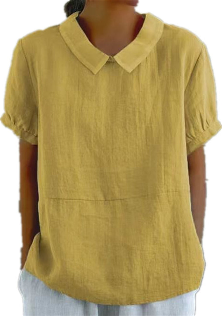 Peter Pan collar shirt women's short sleeved pure cotton top