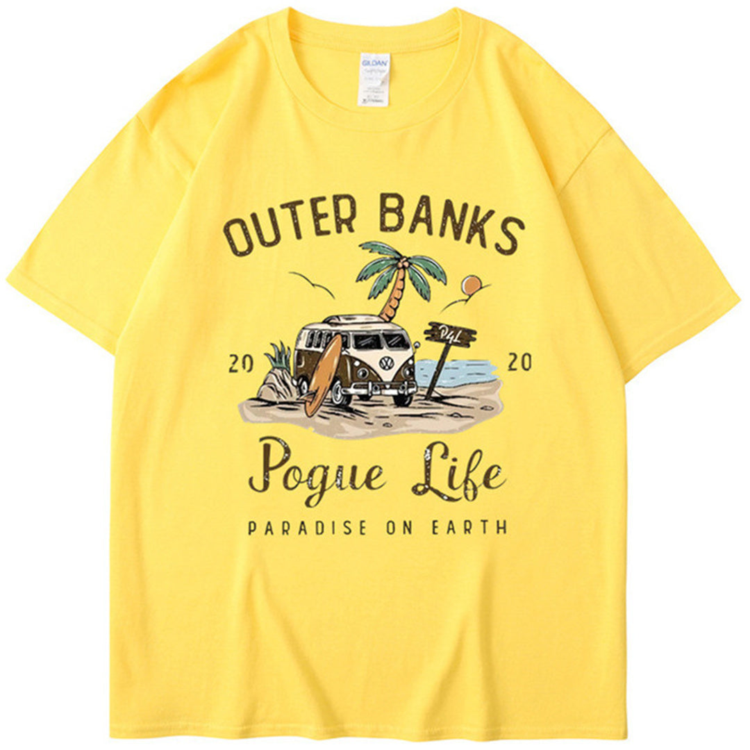 Outer Banks Bund Islands Retro Printed T-shirt Men's and Women's Street Round Neck Short Sleeve