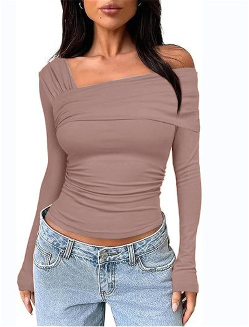 Womens Sexy Off Shoulder Cotton Slim Fit Long sleeved Top