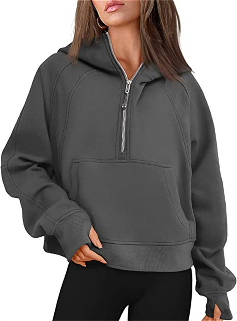 Women's Half Zipper Hoodie Elegant Long Sleeve Pullover Sweatshirt