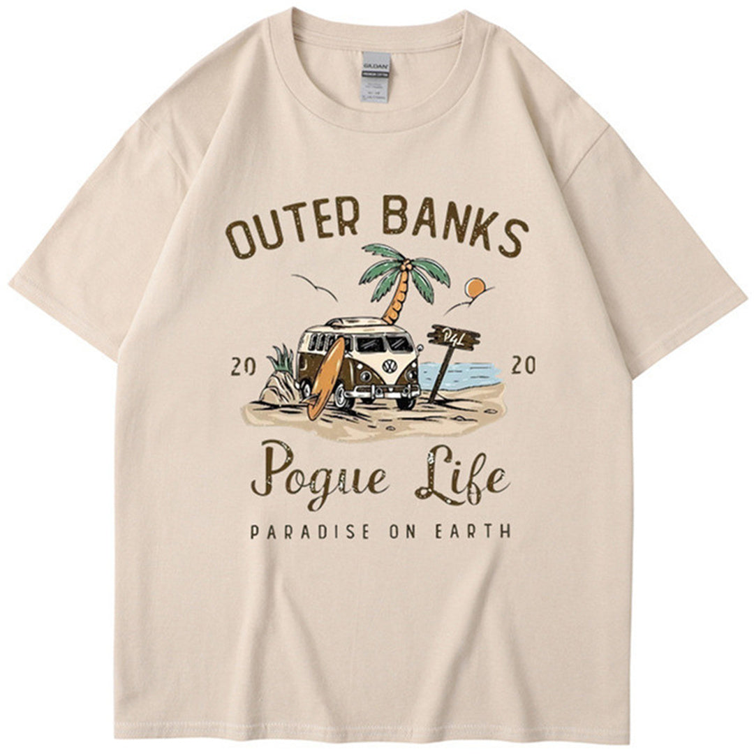 Outer Banks Bund Islands Retro Printed T-shirt Men's and Women's Street Round Neck Short Sleeve