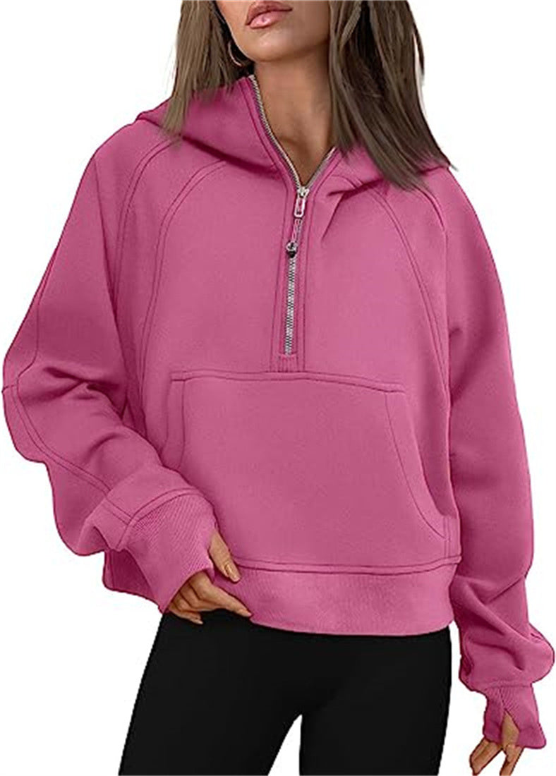 Women's Half Zipper Hoodie Elegant Long Sleeve Pullover Sweatshirt