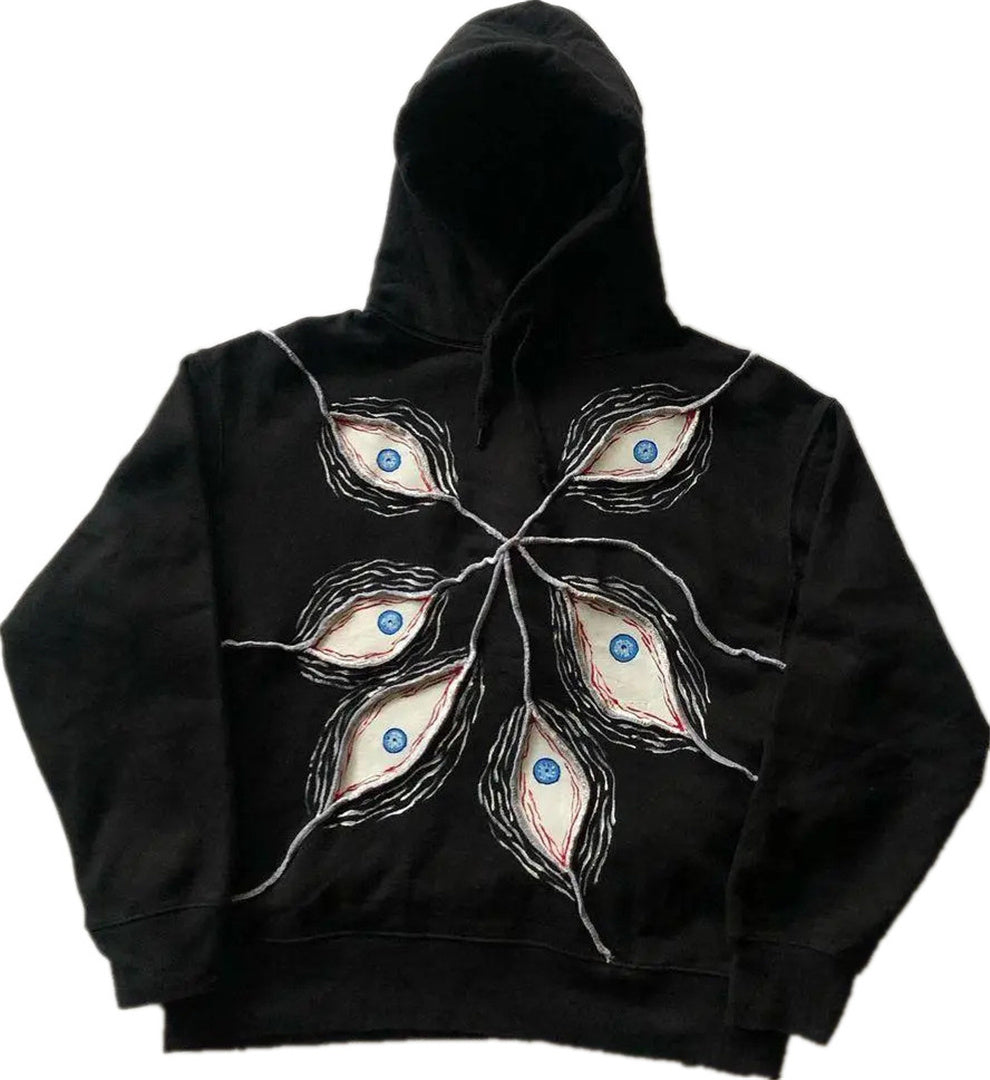 Men And Women Hoodie Y2K Eye Print Halloween Jacket Pullover Cotton Embroidered Hoodie