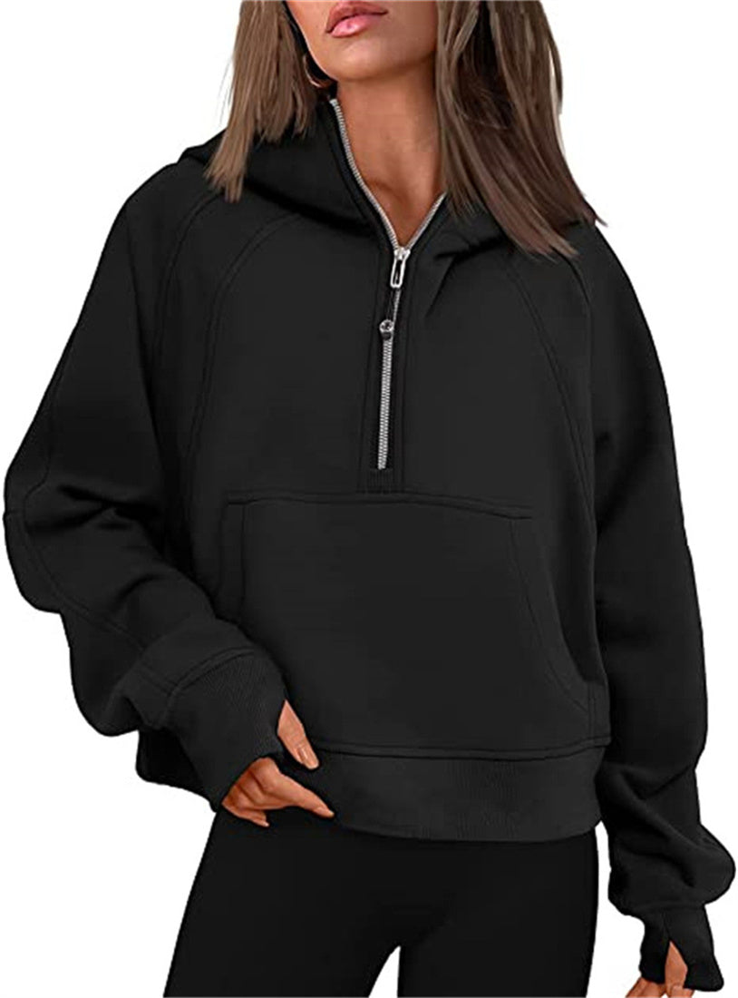 Women's Half Zipper Hoodie Elegant Long Sleeve Pullover Sweatshirt