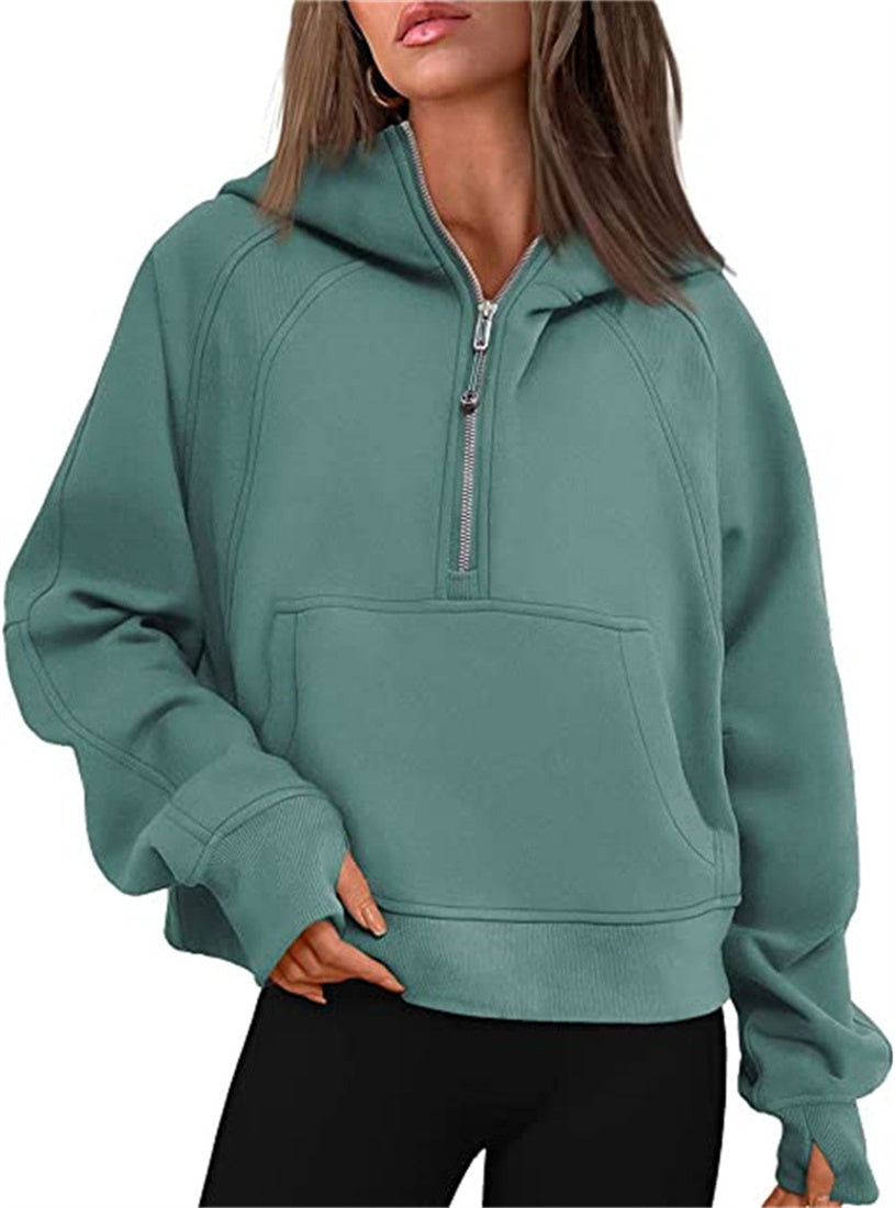 Women's Half Zipper Hoodie Elegant Long Sleeve Pullover Sweatshirt