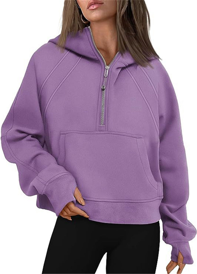 Women's Half Zipper Hoodie Elegant Long Sleeve Pullover Sweatshirt