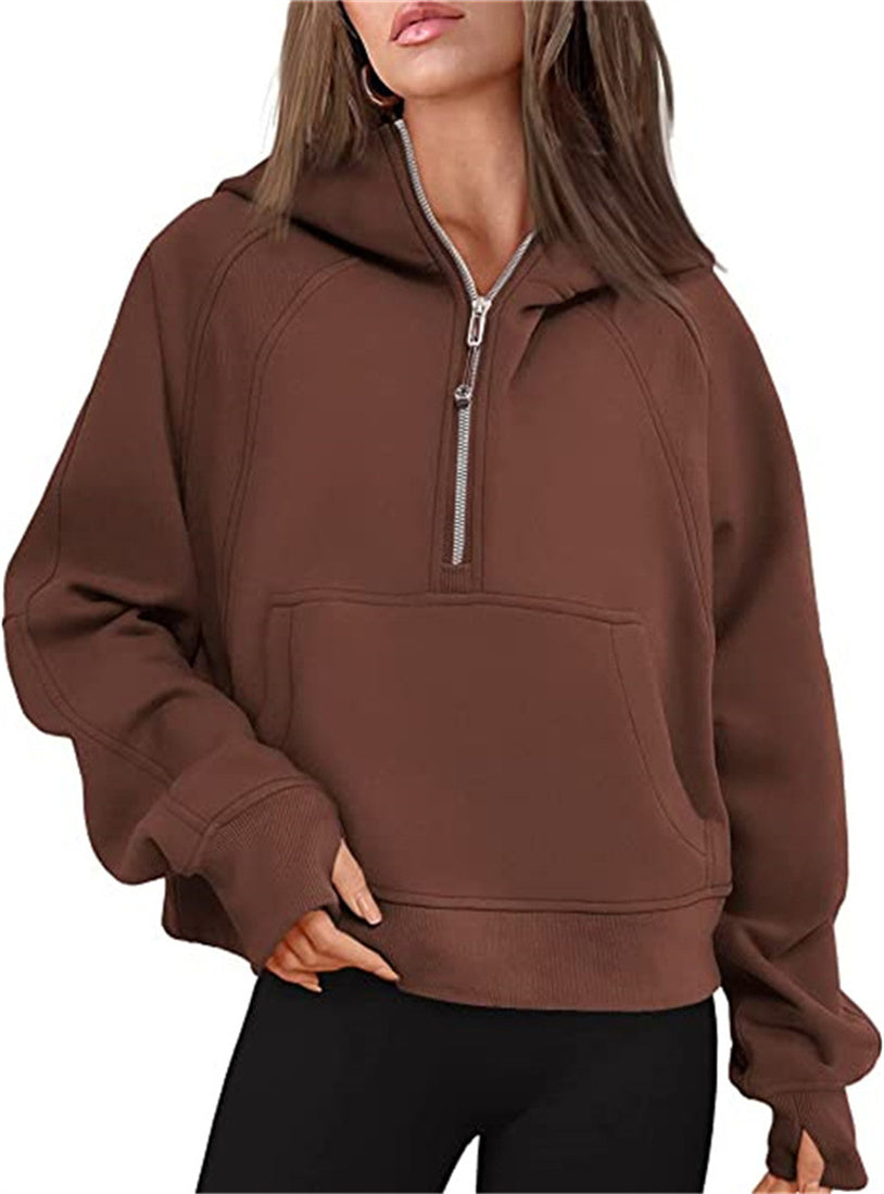 Women's Half Zipper Hoodie Elegant Long Sleeve Pullover Sweatshirt