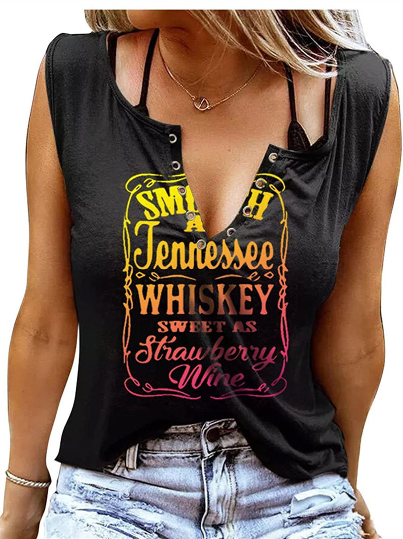 WISHKEY American Printed womens Slim Fit Tank Top Sleeveless Vest Top Shirts Tee Tops Cotton Graphic Print