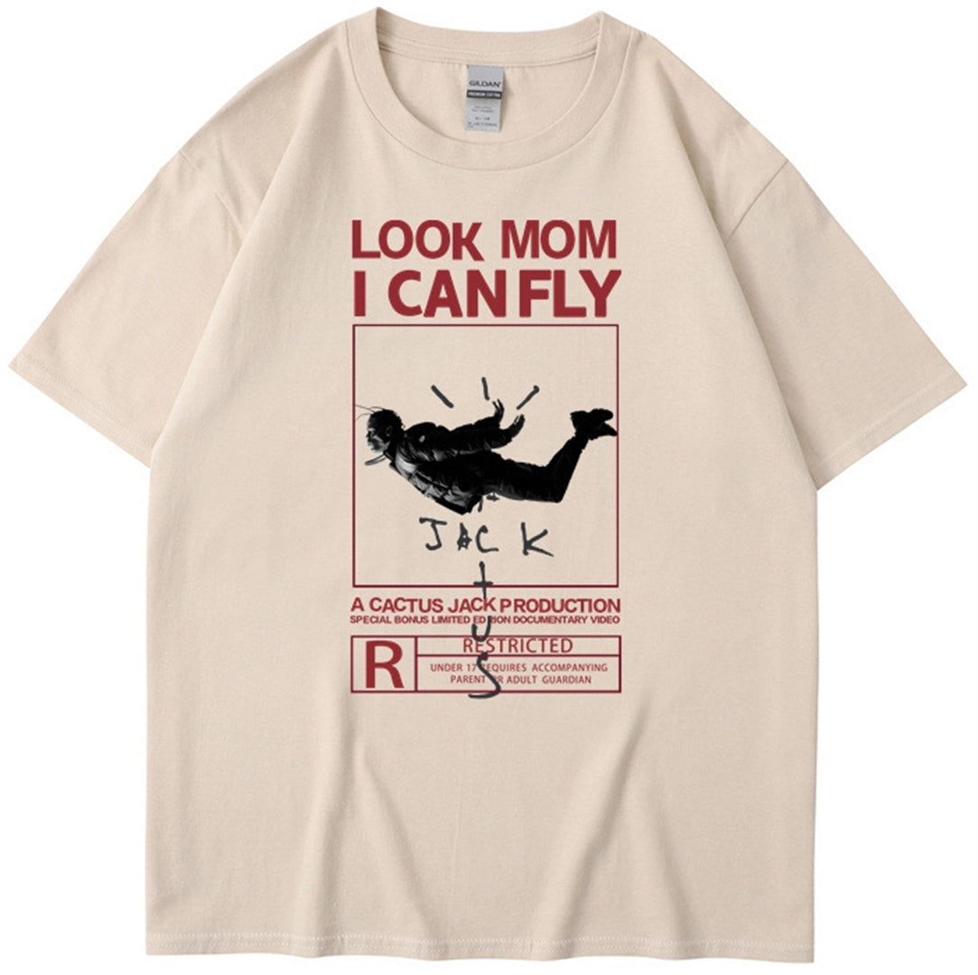 I CAN FLY Fashion Co branded Roaring Portrait Casual Round Neck Short sleeved T-shirt