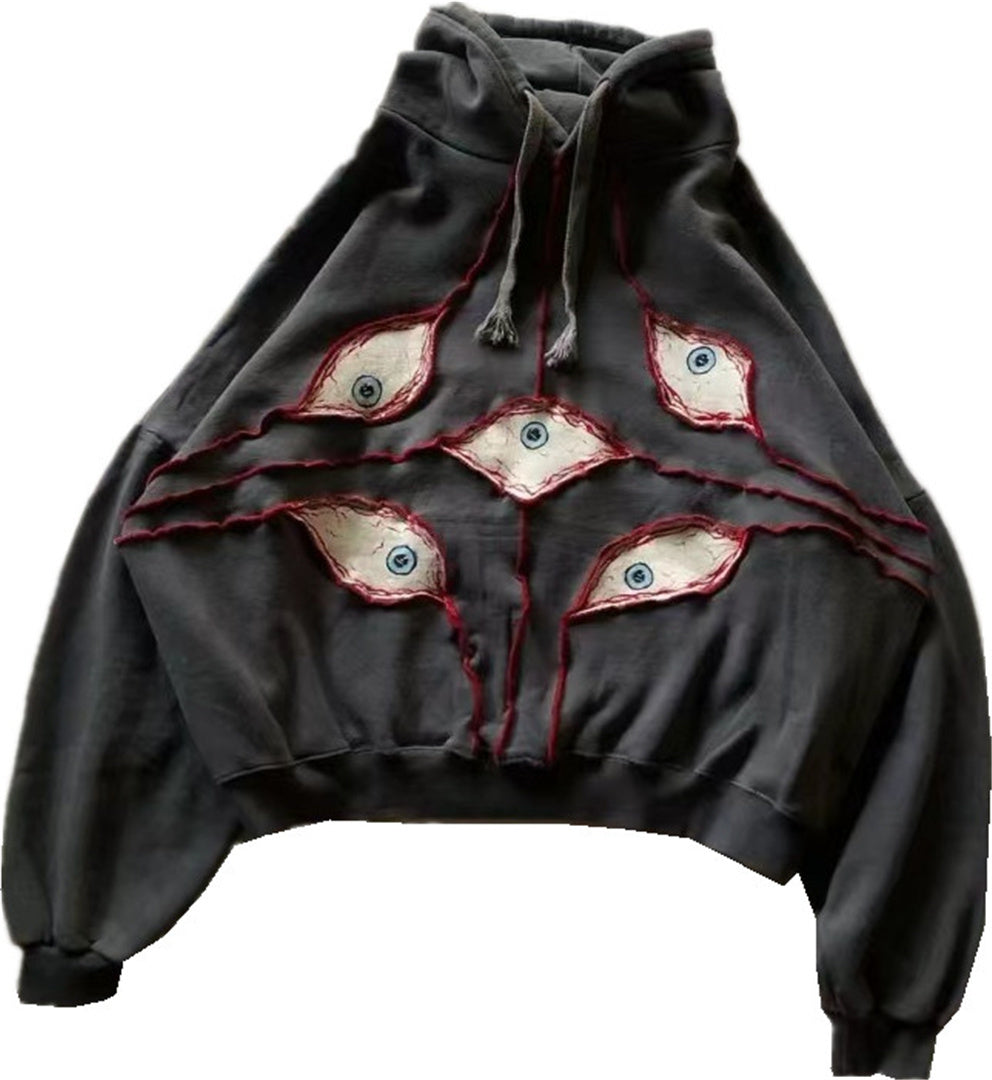 Men And Women Hoodie Y2K Eye Print Halloween Jacket Pullover Cotton Embroidered Hoodie