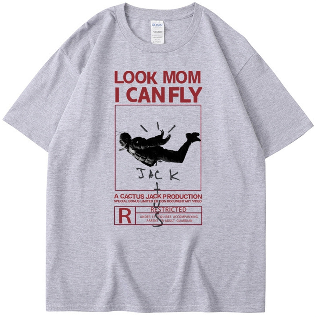 I CAN FLY Fashion Co branded Roaring Portrait Casual Round Neck Short sleeved T-shirt