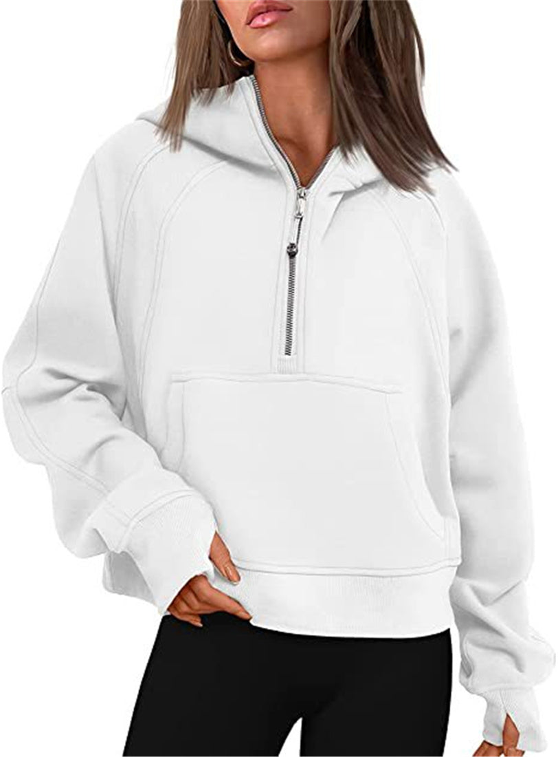 Women's Half Zipper Hoodie Elegant Long Sleeve Pullover Sweatshirt