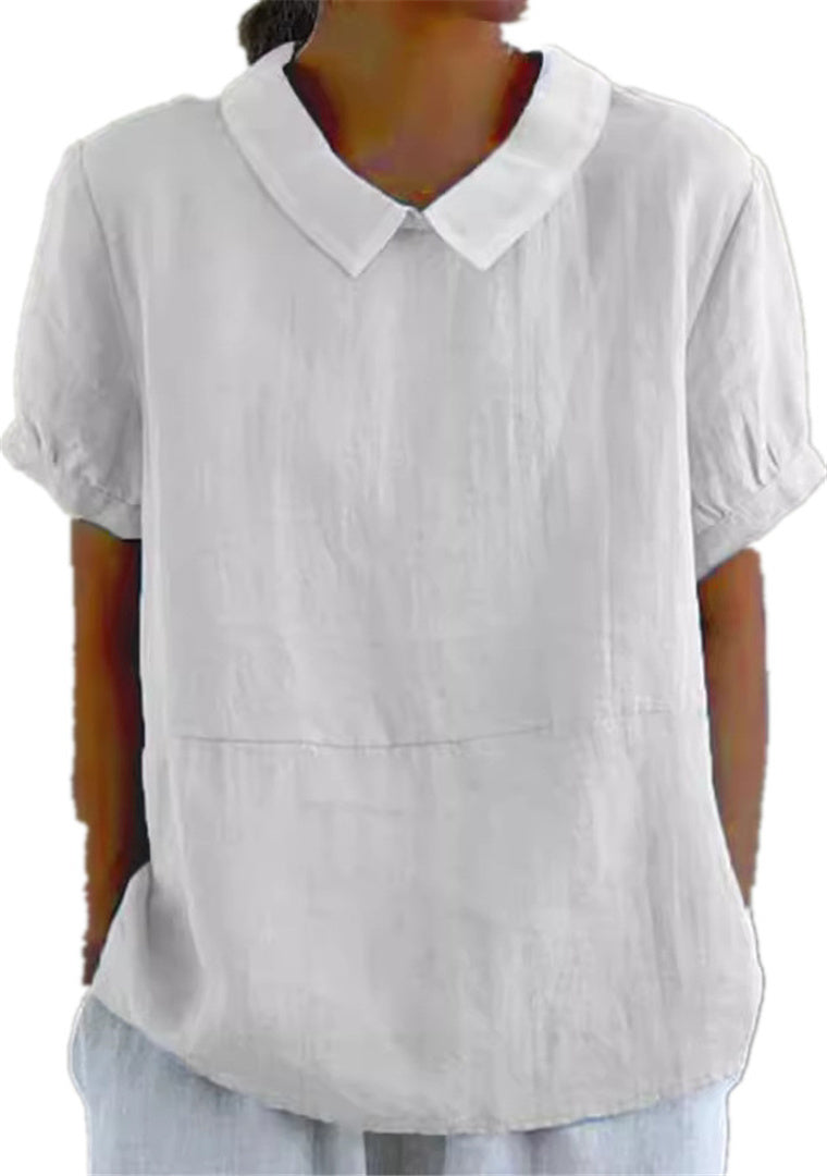 Peter Pan collar shirt women's short sleeved pure cotton top